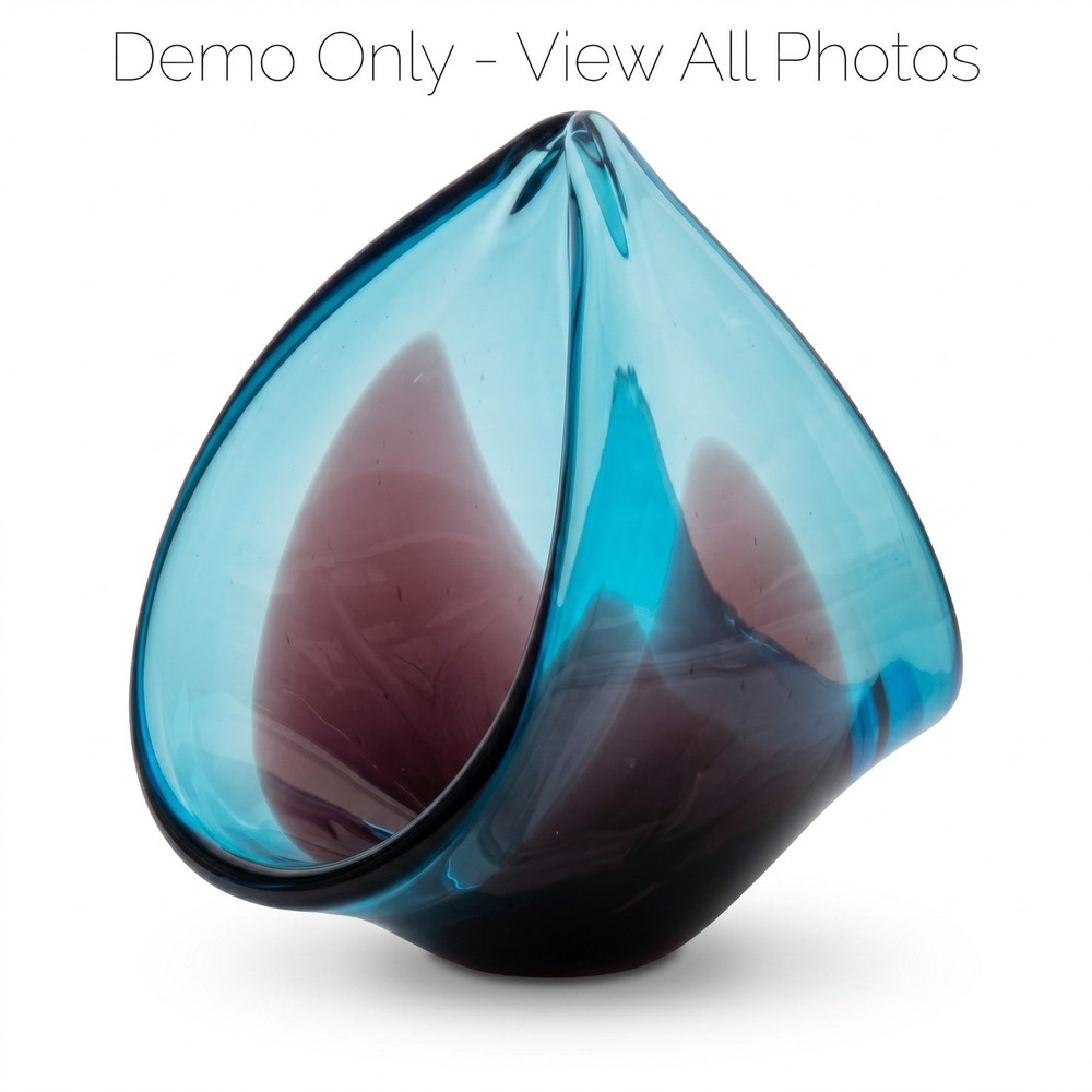 Hand Blown Art Glass Folded Kerchief Centerpiece Vase Cranberry Blue 6.5"‎ Heavy